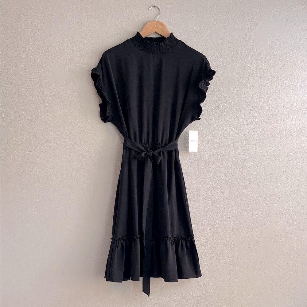 Tahari Arthur S. Levine Black Midi Dress with Ruffle Sleeves